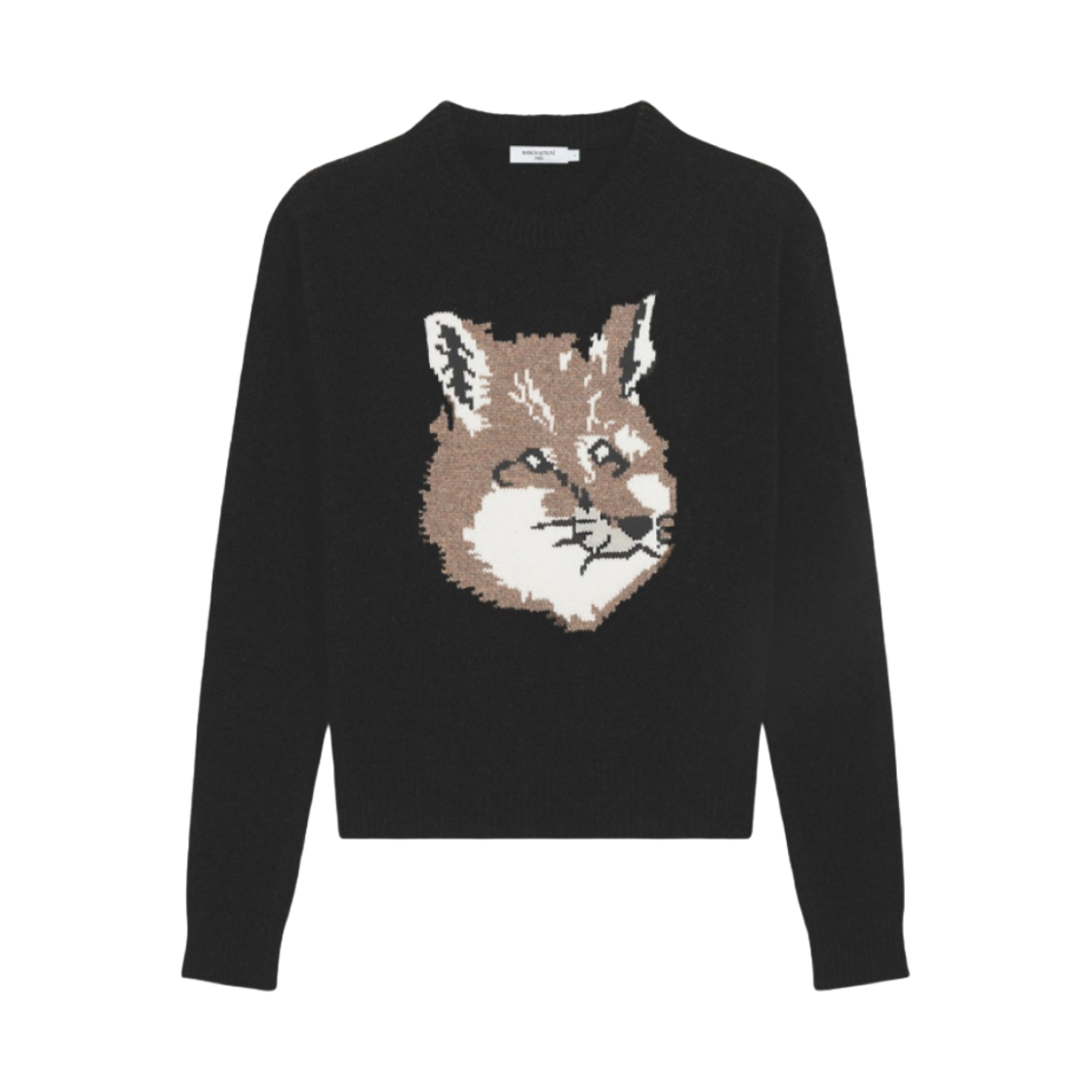 (W) 메종 키츠네 빅 폭스 헤드 풀오버 니트 블랙((W) Maison Kitsune Big Fox Head Pullover Knit Black)