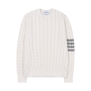 Thom Browne Cotton 4-Bar Cabled Pullover White