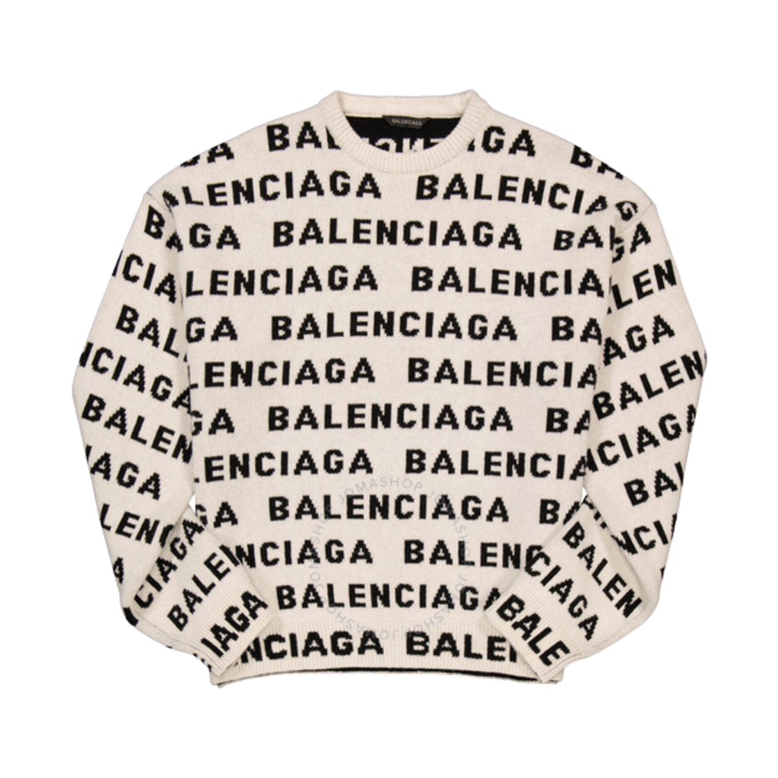 761596T16733377 Balenciaga Allover Logo Jacquard Wool Knit Ivory