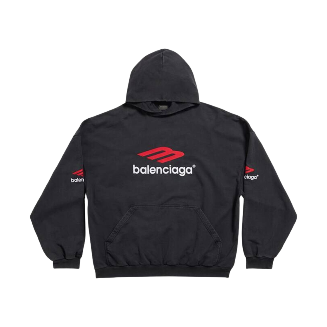 발렌시아가 3B 스포츠 아이콘 후드 오버사이즈 블랙 페이디드