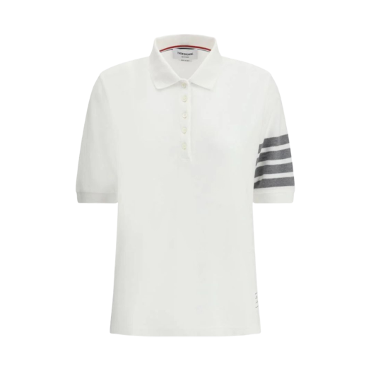 (W) Thom Browne Classic Pique 4-Bar Short Sleeve Polo White