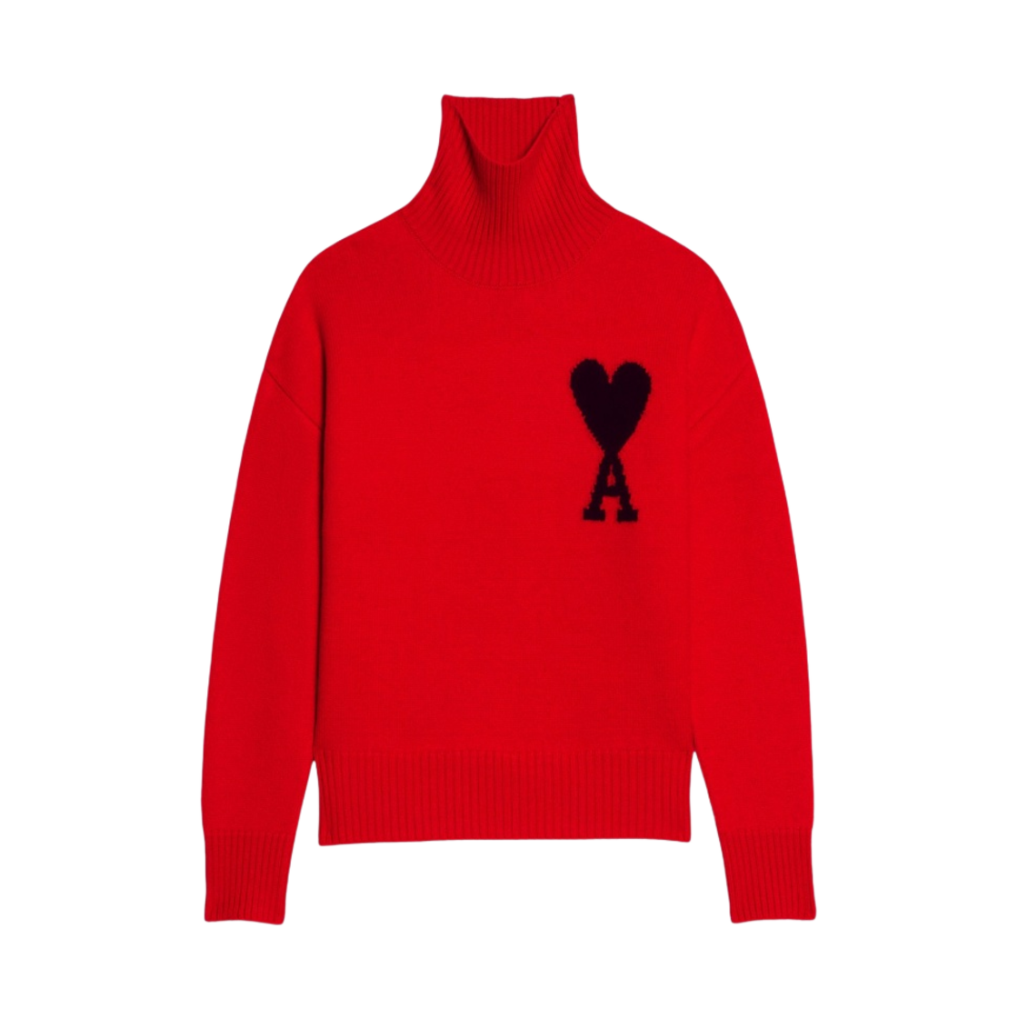아미 빅 하트 로고 퍼넬 넥 스웨터 레드 블랙(AMI de Coeur Funnel Neck Sweater Red Black) - 1
