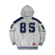 BORN TO WIN 85 Applique Rugby Hoodie Zip-Up Grey