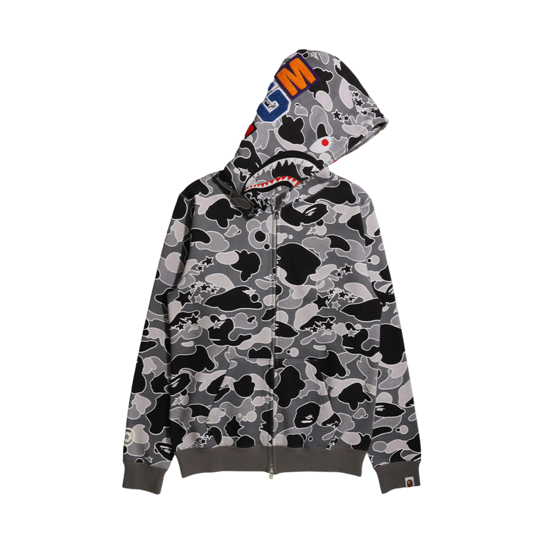 (W) 베이프 스타 카모 샤크 풀 집 후드 블랙((W) BAPE Sta Camo Shark Full Zip Hoodie Black) - 1