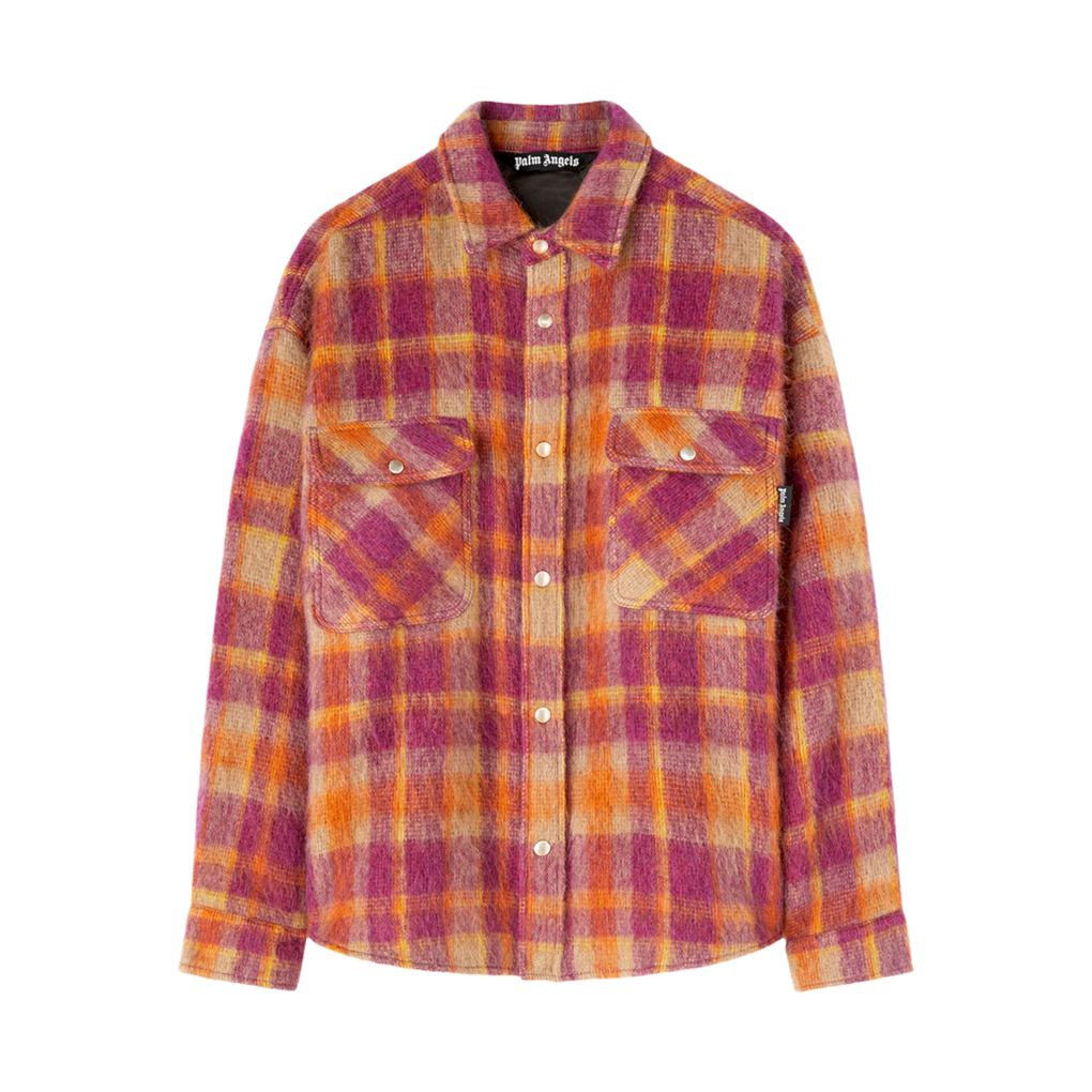 P3SMMA278 Palm Angels Brushed Wool Check Overshrts Burgundy