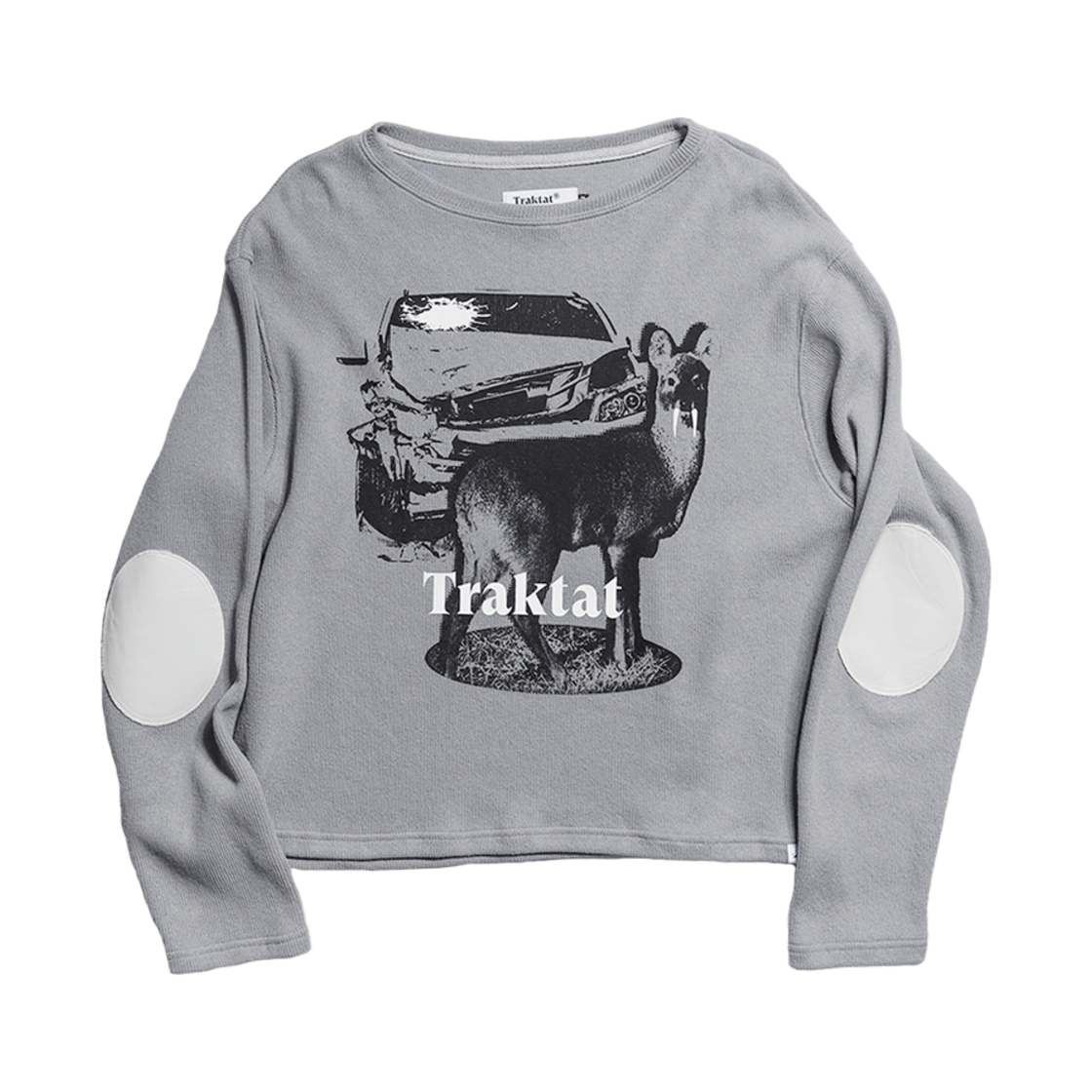 트락타트 고라니가 이긴다 엘보우 패치 보트넥 롱슬리브 그레이(Traktat Unarmed Water Deer Wins Elbow Patch Boat Neck Long Sleeve Gray)