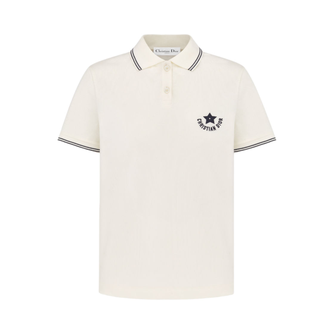 (W) 디올 코튼 블렌드 저지 디올리비에라 폴로 셔츠 화이트((W) Dior Cotton Blend Jersey Dioriviera Polo Shirt White)