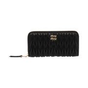 Miu Miu Matelasse Nappa Leather Large Zipper Wallet Black