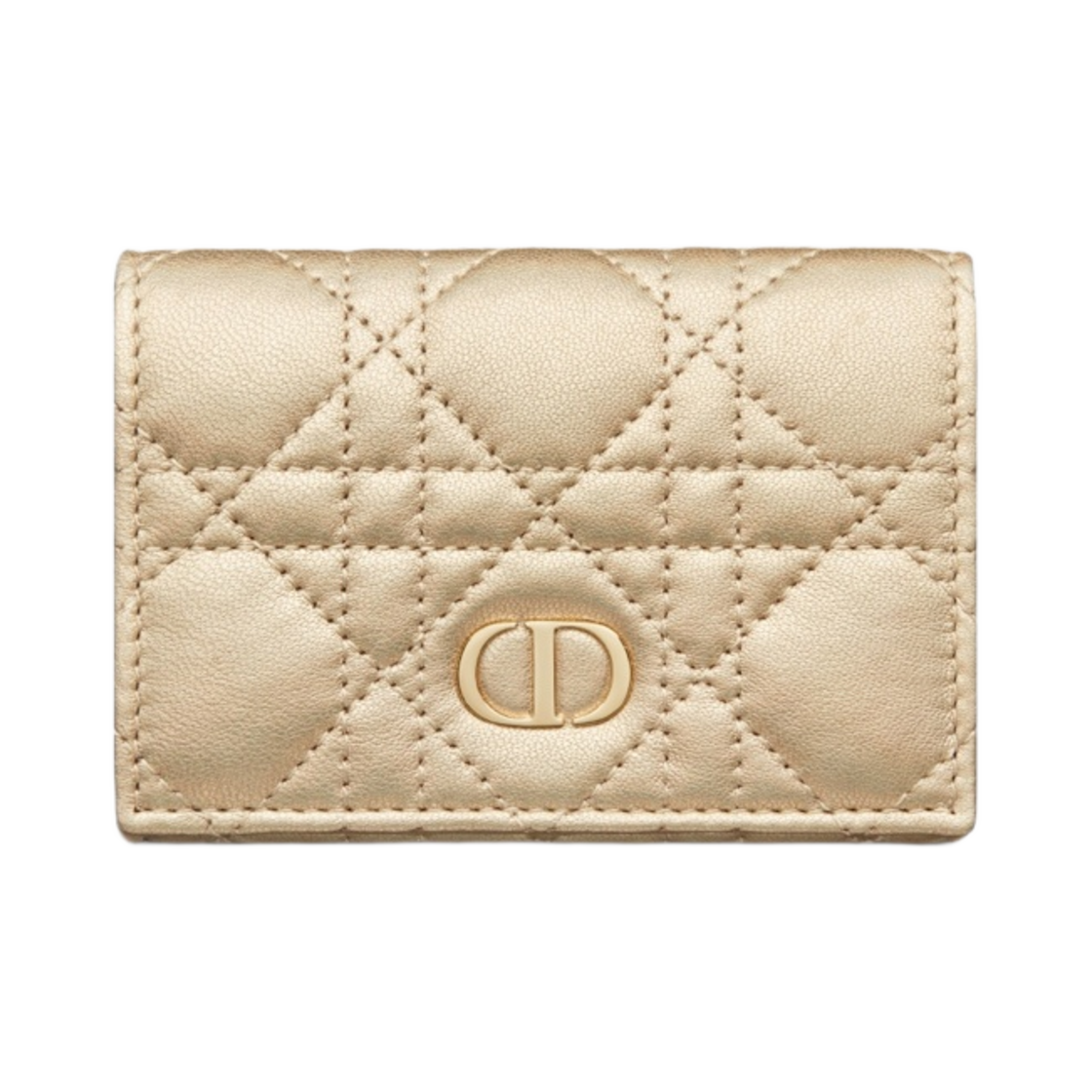 S5132ONHN-M34Y Dior Or Dior Caro Xs Wallet Iridescent Metallic Gold Tone Cannage Lambskin