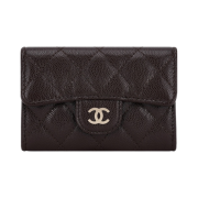 Chanel Classic Card Holder Grained Shiny Calfskin & Gold Dark Brown