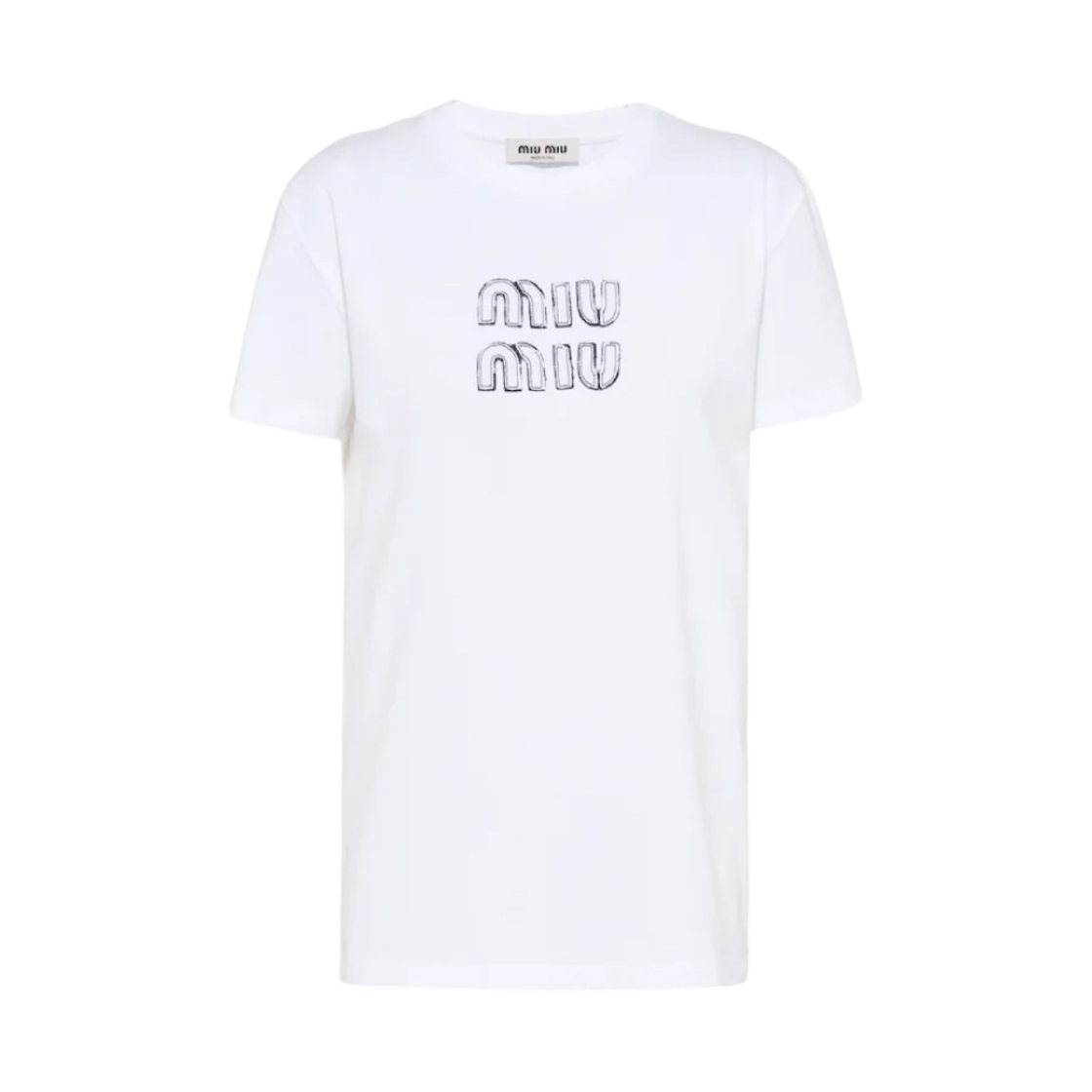 (W) 미우 미우 자수 코튼 티셔츠 화이트((W) Miu Miu Embroidered Cotton T-shirt White) - 1