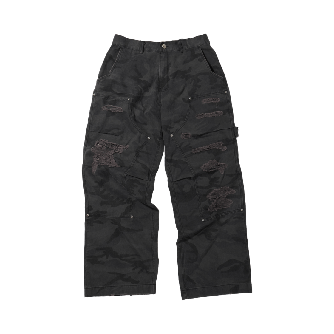 ET2403PT02CM ETCE Double Knee Destroyed Pants Black Camo