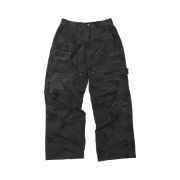 ETCE Double Knee Destroyed Pants Black Camo