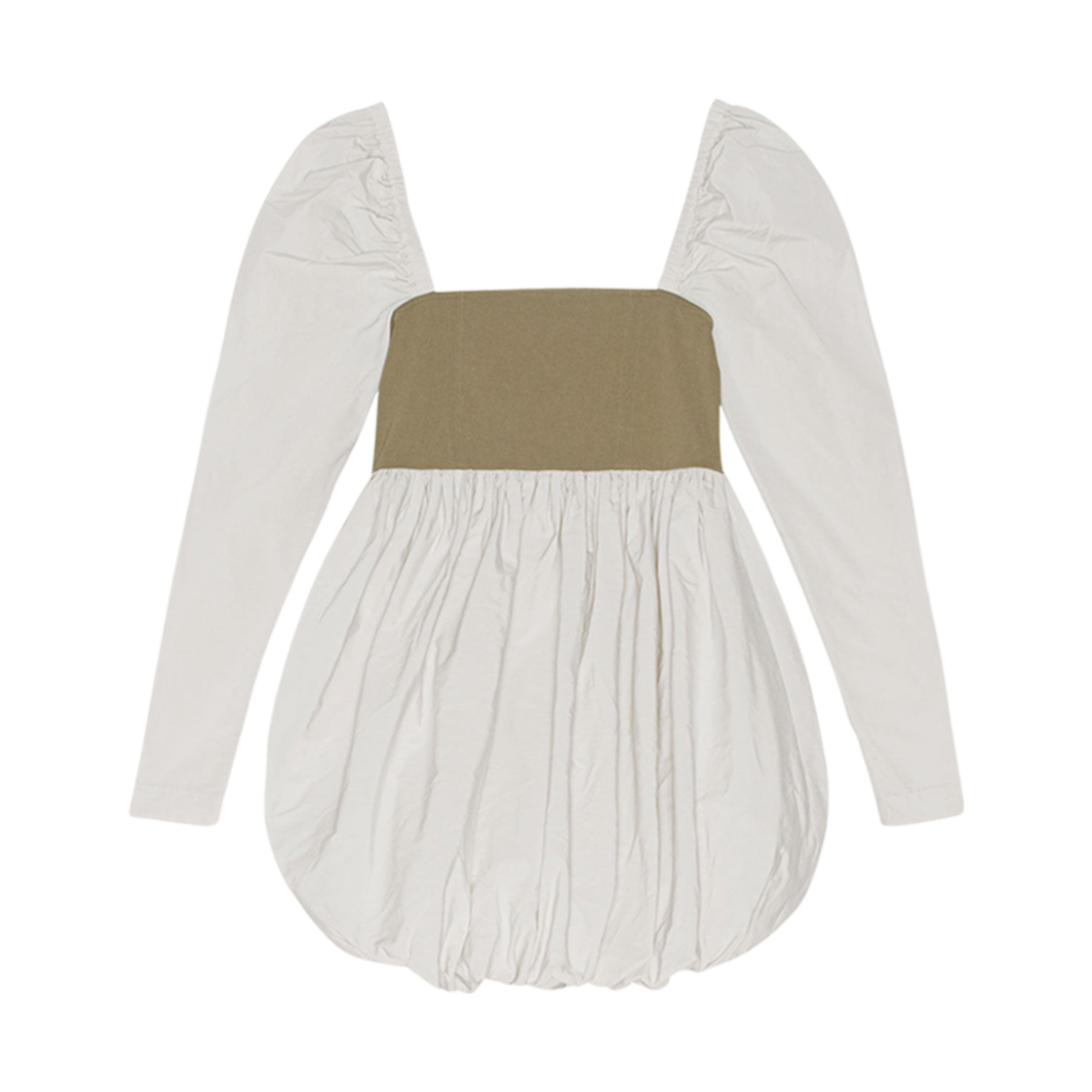 F7967-808 (W) Ganni Taffeta Mix Balloon Mini Dress Aloe