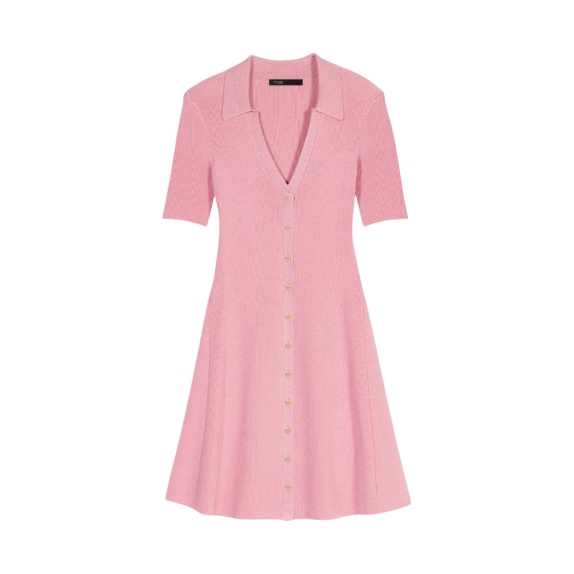 (W) 마쥬 스파클리 립 니트 드레스 핑크((W) Maje Sparkly Ribbed Knit Dress Pink)