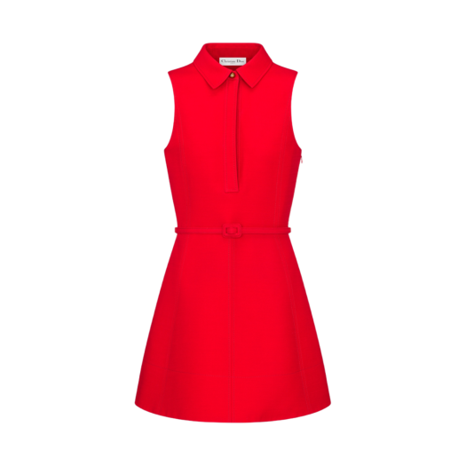 (W) Dior Wool and Silk Short Belted Dress Red