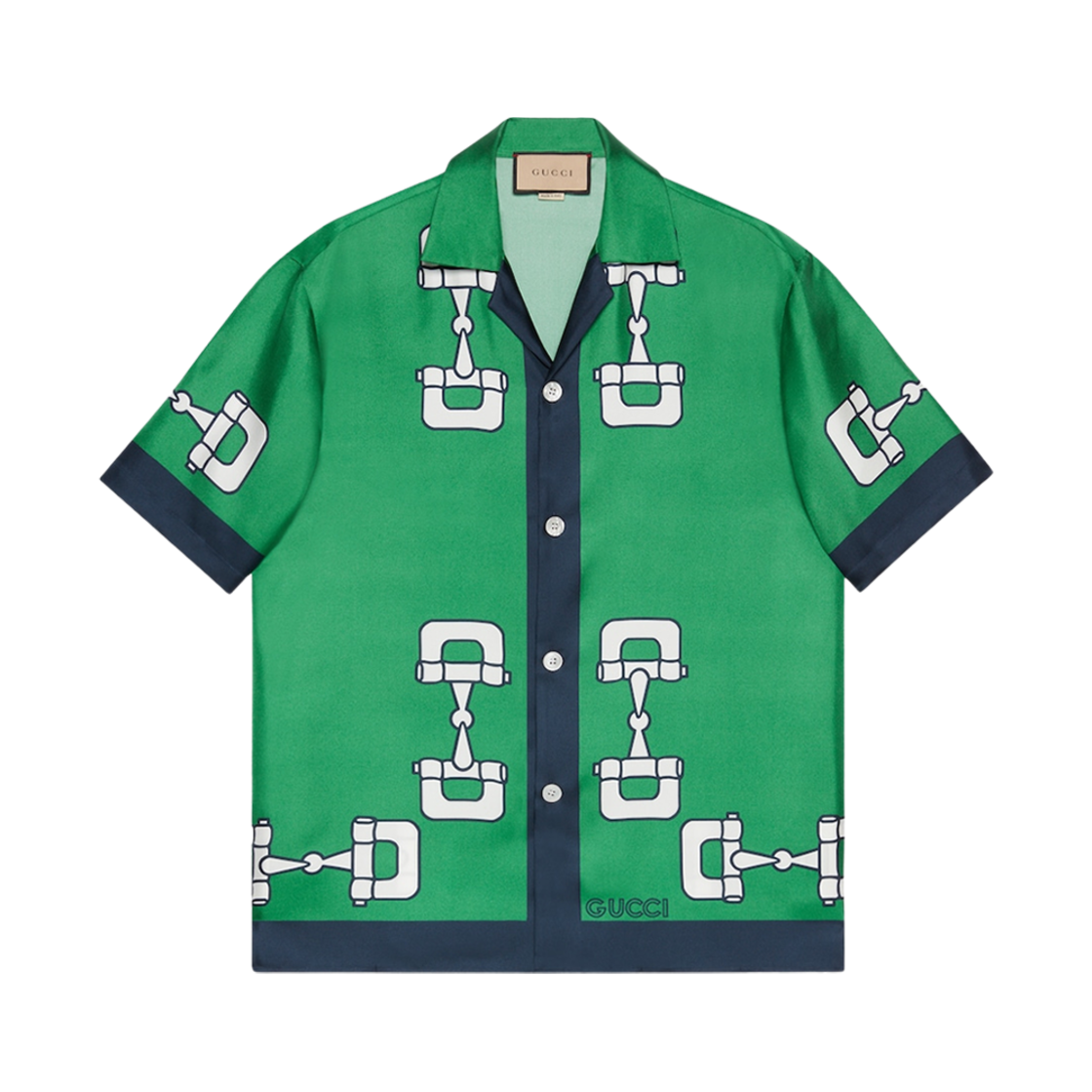 구찌 실크 셔츠 홀스빗 프린트 그린 블루(Gucci Silk Shirt with Horsebit Print Green Blue) - 1