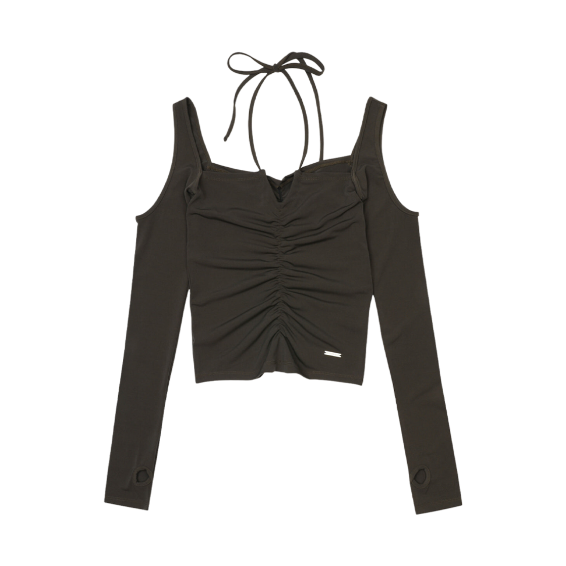 - (W) Bohemian Seoul Shirring Halter Warmer T-Shirt Khaki Brown