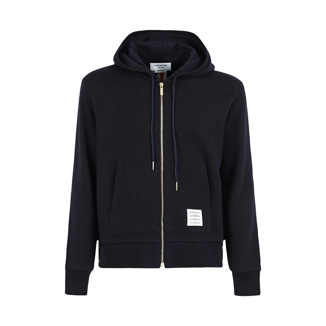 MJT153A-03377-415 Thom Browne Cotton Loopback Center Back Stripe Zip Hoodie Navy