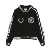 (W) Matin Kim x Peaches Jacquard Graphic Knit Zip Up Black