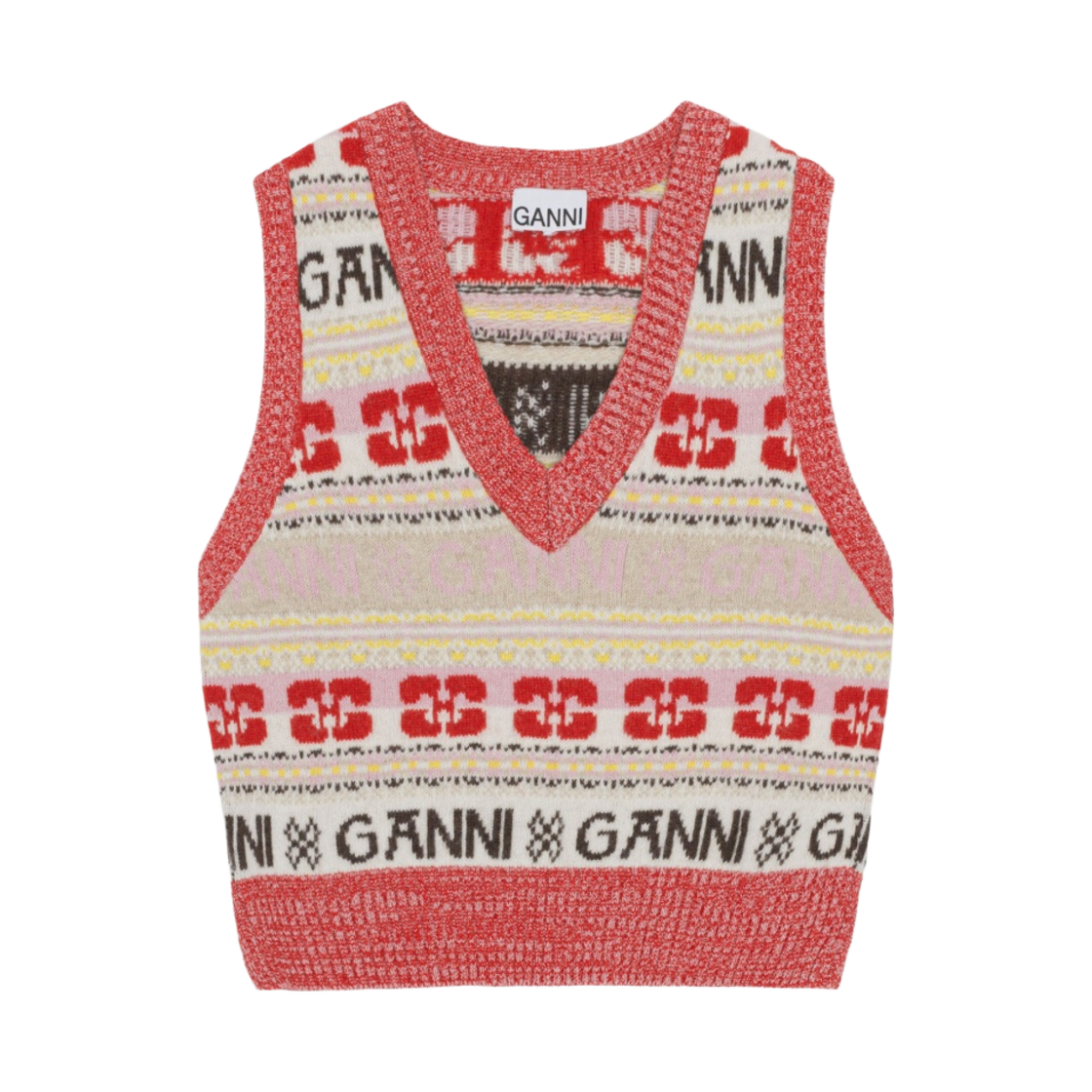 K1902-999 (W) Ganni Logo Wool Mix Vest Multicolour