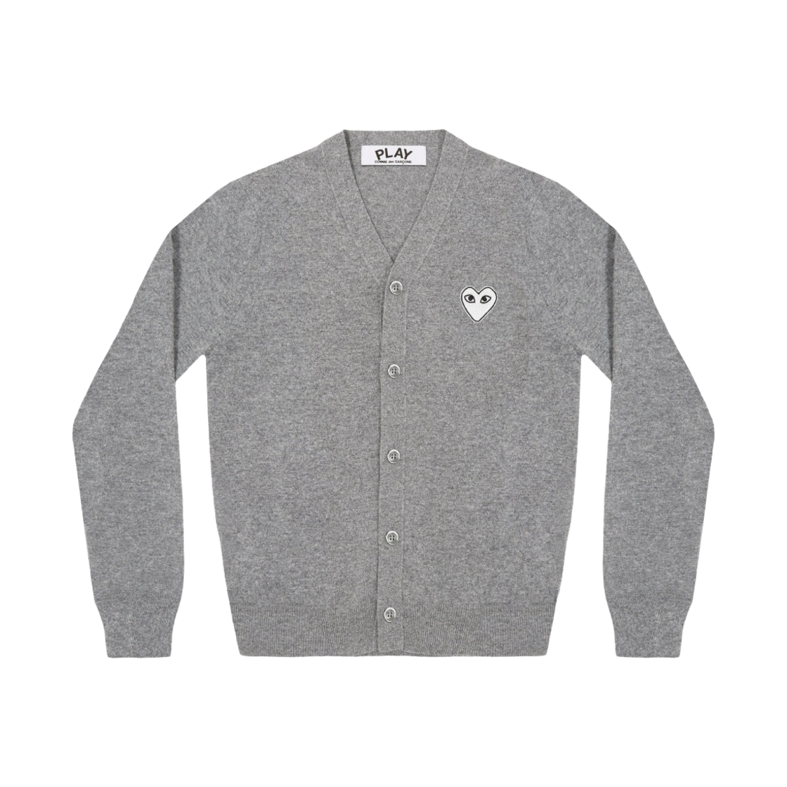 플레이 꼼데가르송 화이트 하트 니트 가디건 그레이(Play Comme des Garcons White Heart Knit Cardigan Grey)