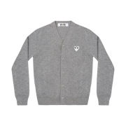 Play Comme des Garcons White Heart Knit Cardigan Grey