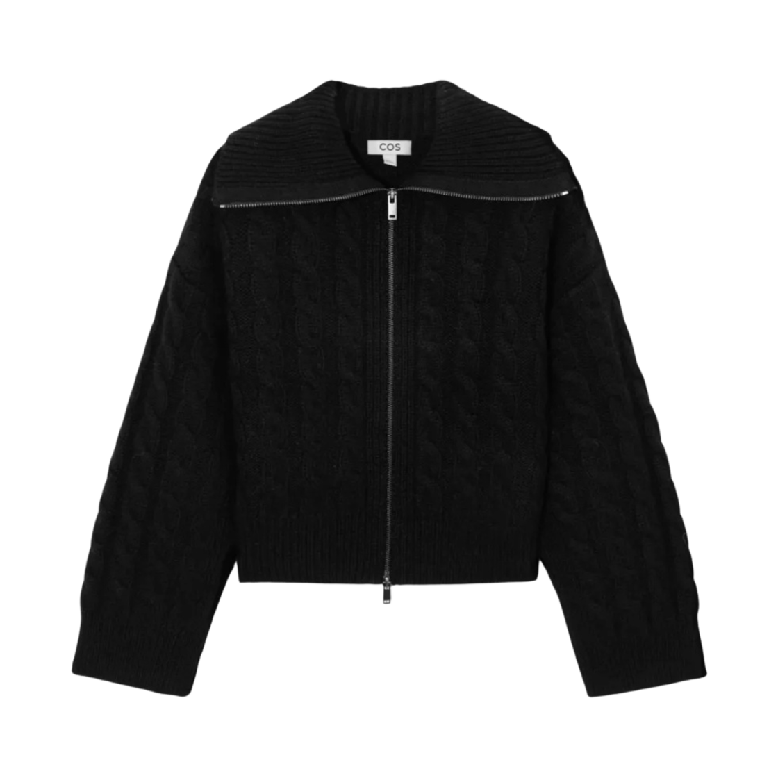 1196177002 (W) COS Cable Knit Wool Zip-Up Jacket Black