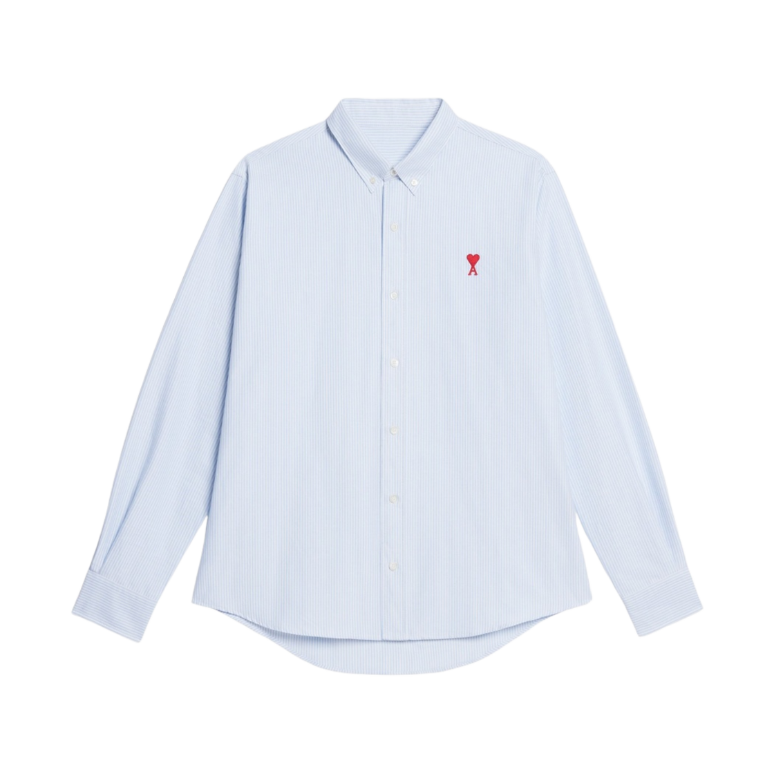 아미 스몰 하트 로고 스트라이프 버튼 다운 셔츠 스카이 블루 내츄럴 화이트(AMI de Coeur Striped Button-Down Shirt Sky Blue Natural White)