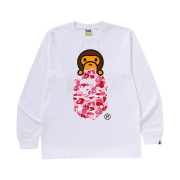 BAPE ABC Camo Milo on Ape Head L/S T-Shirt White Pink