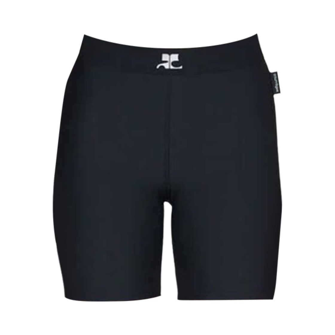 (W) 꾸레쥬 로고 탭 스트레치 사이클링 레깅스 쇼츠 블랙((W) Courreges Logo Tab Stretch Cycling Leggings Shorts Black)