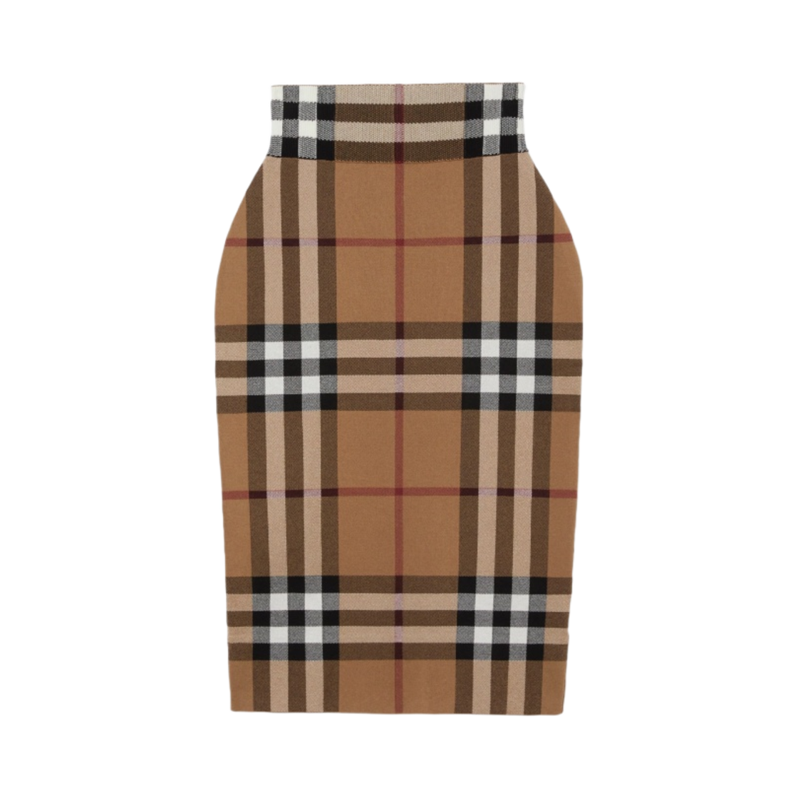 (W) 버버리 체크 코튼 실크 블렌드 자카드 스커트 버치 브라운((W) Burberry Check Cotton Silk Blend Jacquard Skirt Birch Brown) - 1