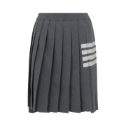 (W) Thom Browne Pique Stitch Cotton 4-Bar Dropped Back Pleated Mini Skirt Light Grey