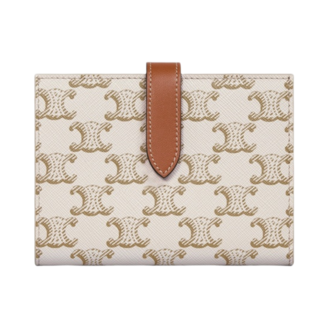 셀린느 트리옹프 캔버스 & 램스킨 미디움 스트랩 화이트 탄(Celine Medium Strap Wallet in Triomphe Canvas and Lambskin White Tan) - 1