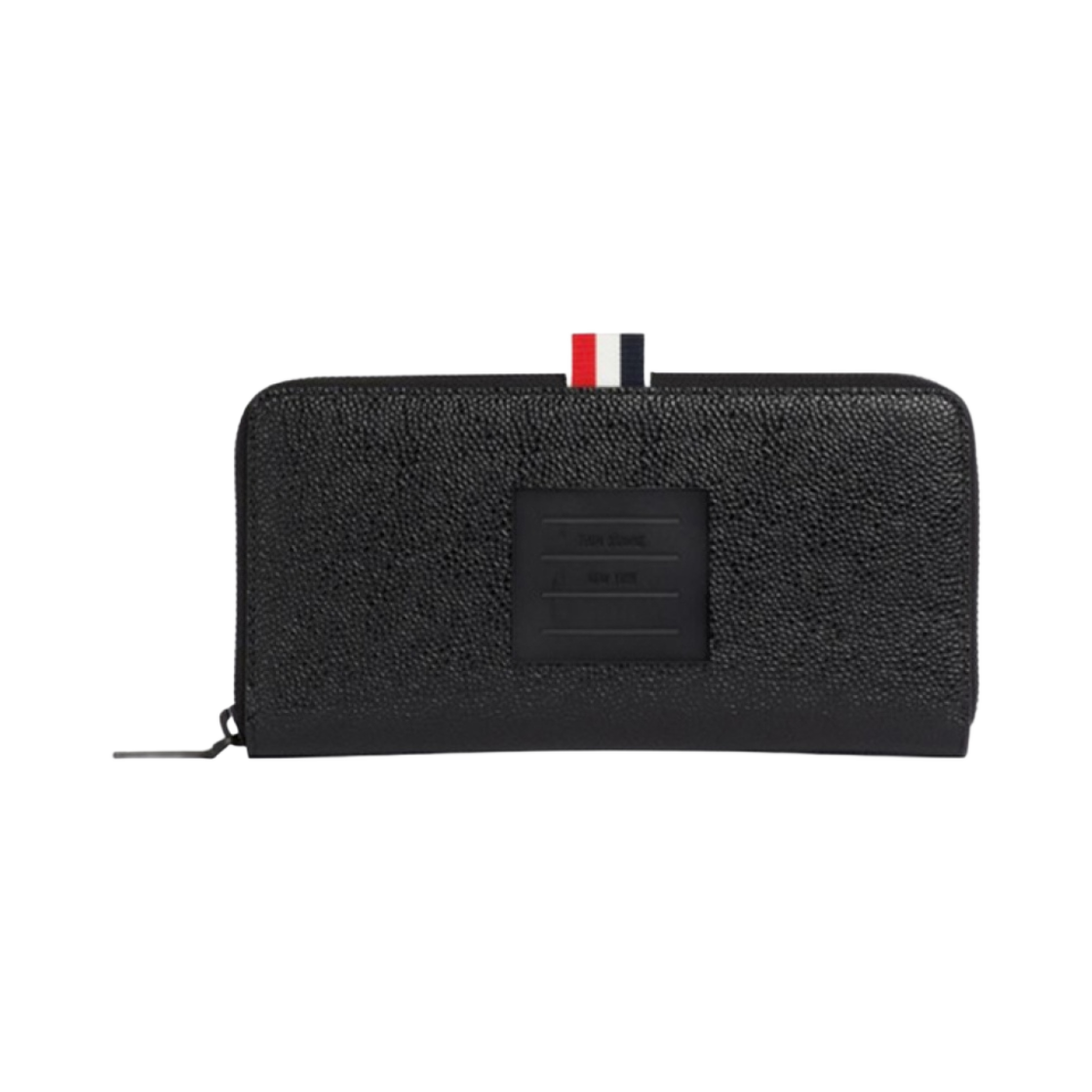 FAW089A-00198-001 Thom Browne Pebble Grain Leather Tonal 4-Bar Brass Label Long Zip Wallet Black