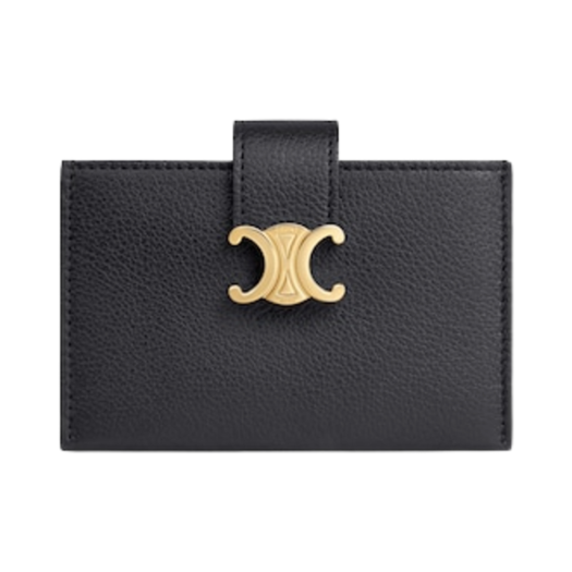 Celine Grained Calfskin Accordeon Supple Card Holder Black