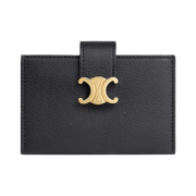 Celine Grained Calfskin Accordeon Supple Card Holder Black