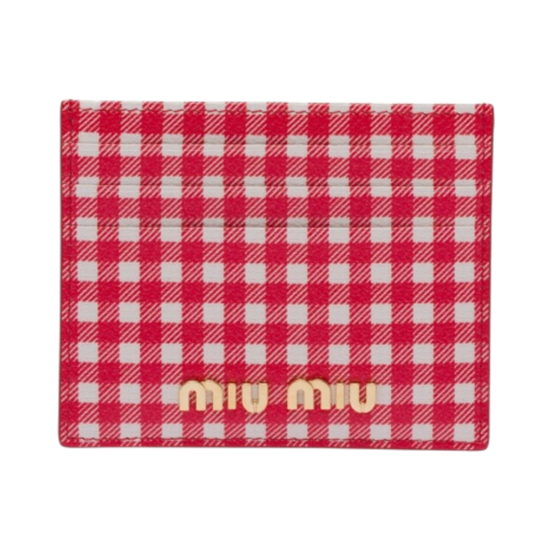미우 미우 프린트 마드라스 가죽 카드 홀더 레드 화이트(Miu Miu Printed Madras Leather Card Holder Red White) - 1