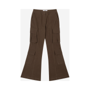 Porta Women Peached Cotton Cargo Bootcut Pants Brown