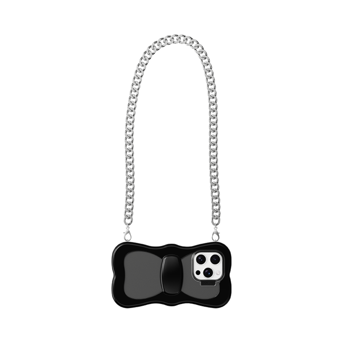 그래그 레이어드 리본 케이스 - 블랙 (레이어드 리본 미니 그립 체인 - 실버)