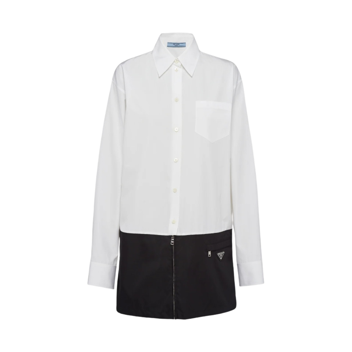 (W) 프라다 포플린 앤 리나일론 미니 드레스 화이트 블랙((W) Prada Poplin and Re-Nylon Mini-Dress White Black) - 1