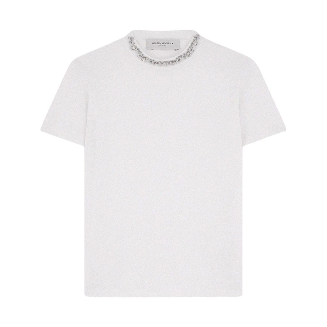 (W) 골든구스 카보숑 크리스탈 티셔츠 화이트((W) Golden Goose T-Shirt with Cabochon Crystal White)
