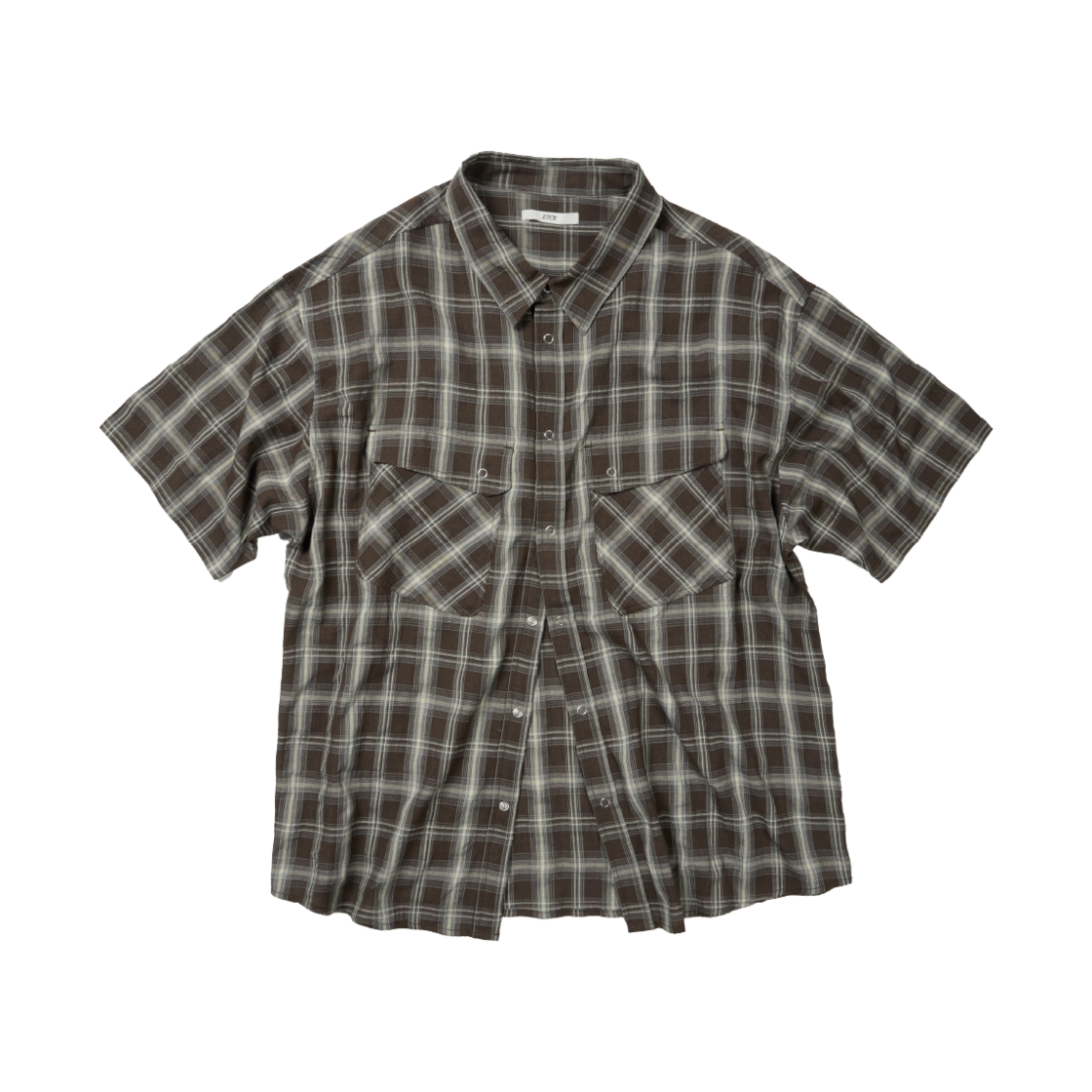 ET2502SS02BR ETCE Two Pocket Check Half Shirt Brown