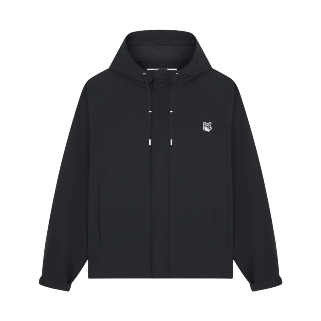 메종 키츠네 후드 윈드브레이커 나일론 그레이 폭스 헤드 패치 블랙(Maison Kitsune Hooded Windbreaker in Nylon with Grey Fox Head Patch Black)