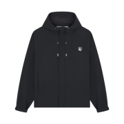 Maison Kitsune Hooded Windbreaker in Nylon with Grey Fox Head Patch Black