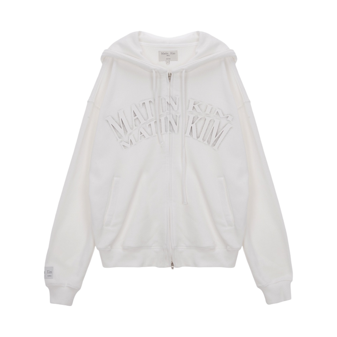 (W) 마뗑킴 마뗑 크레센도 로고 후디 집업 점퍼 화이트((W) Matin Kim Matin Crescendo Logo Hoody Zip Up Jumper White) - 1