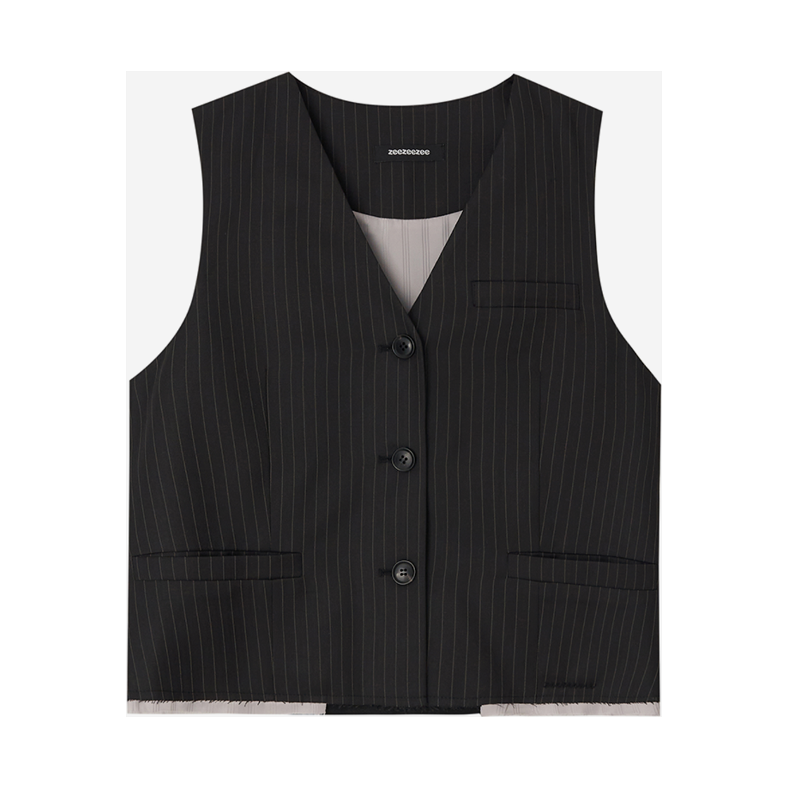 지지지 핀스트라이프 테일러 베스트 블랙(zeezeezee Pinstripe Tailoring Vest Black)