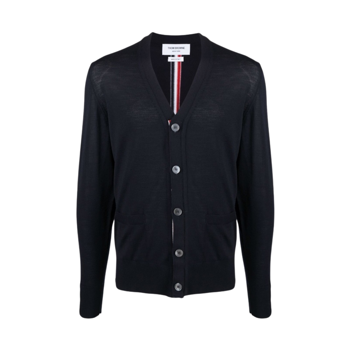 톰브라운 RWB 스트라이프 브이넥 가디건 네이비(Thom Browne RWB Stripe V-Neck Cardigan Navy) - 1