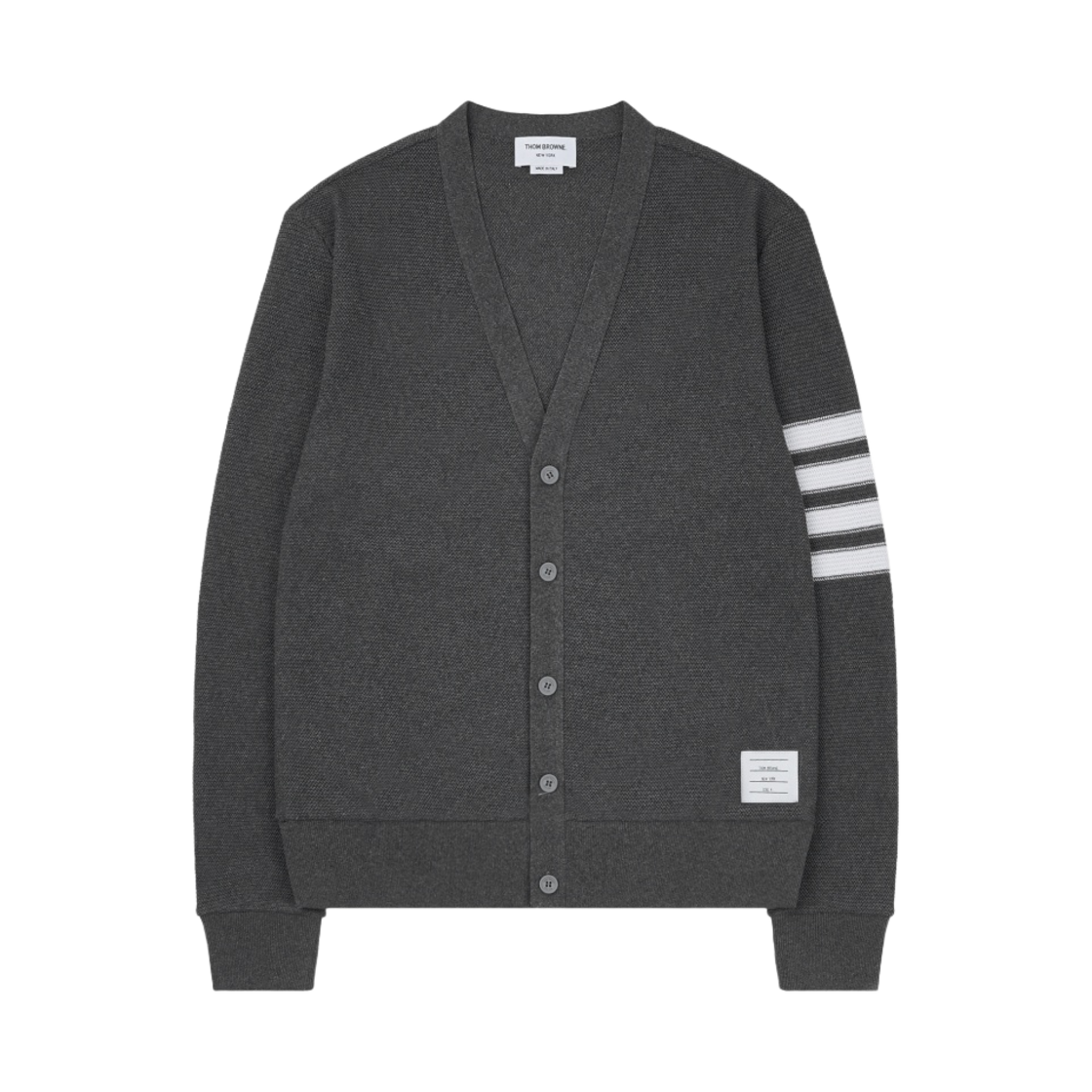 톰브라운 오픈 라셀 스티치 사선 브이넥 가디건 미디움 그레이(Thom Browne Open Raschel Stitch 4-Bar V-Neck Cardigan Medium Grey)