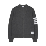 Thom Browne Open Raschel Stitch 4-Bar V-Neck Cardigan Medium Grey